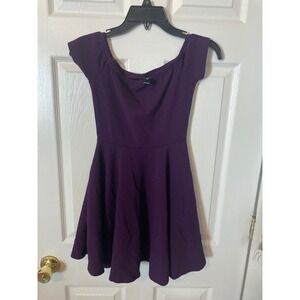 Windsor Purple Off Shoulder Skater Dress Mini Fit and Flare DS587 Womens Small